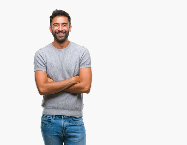 Homem Hispânico Adulto Sobre Fundo Isolado Rosto Feliz Sorrindo Com — Fotografia de Stock