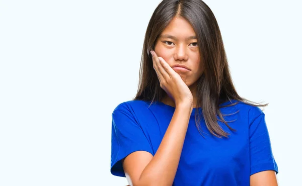 Jonge Aziatische Vrouw Geïsoleerde Achtergrond Denken Zoek Moe Verveeld Met — Stockfoto