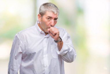 Duygu iyi ve soğuk veya bronşit için semptom olarak öksürük izole arka plan üzerinde yakışıklı komuta sizde. Sağlık kavramı.