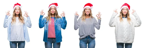 Joven Hermosa Mujer Joven Con Sombrero Navidad Sobre Fondo Blanco —  Fotos de Stock