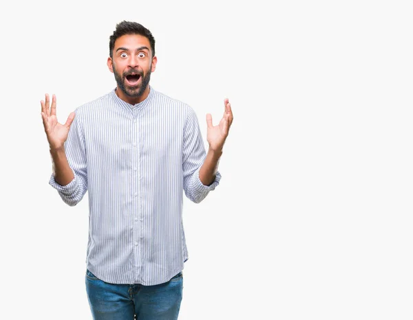 Adult Hispanic Man Isolated Background Celebrating Crazy Amazed Success Arms — Stock Photo, Image