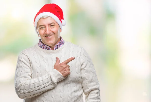 Hombre Mayor Guapo Con Sombrero Navidad Sobre Fondo Aislado Alegre — Foto de Stock