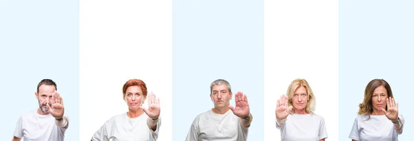 Collage Group Middle Age Senior People Wearing White Shirt Isolated — Stock Photo, Image