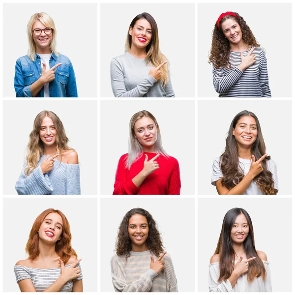 Collage Mujeres Hermosas Jóvenes Sobre Fondo Aislado Alegre Con Una —  Fotos de Stock