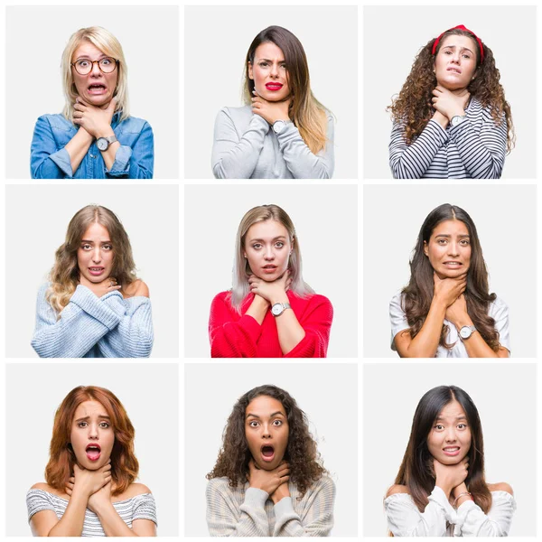 Collage Mujeres Hermosas Jóvenes Sobre Fondo Aislado Gritando Sofocar Porque —  Fotos de Stock