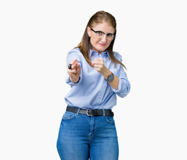 Mulher Negócios Madura Meia Idade Bonita Usando Óculos Sobre Fundo — Fotografia de Stock