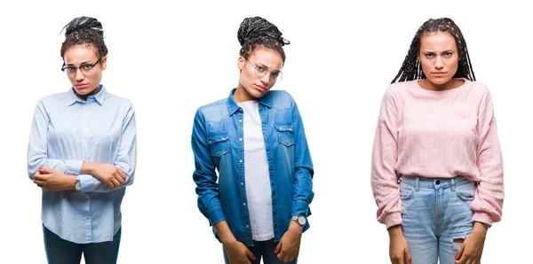 Collage Van African American Vrouw Mooi Gevlochten Haar Geïsoleerde Achtergrond — Stockfoto