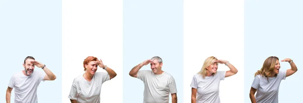 Collage Groupe Âge Moyen Personnes Âgées Portant Shirt Blanc Sur — Photo