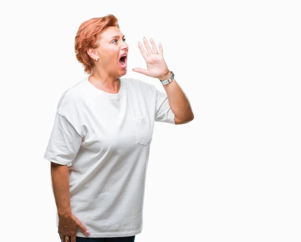 Atrractive Senior Caucasian Redhead Woman Isolated Background Shouting Screaming Loud — Stock Photo, Image