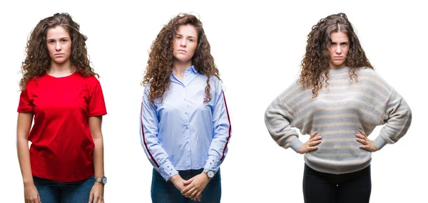 Colagem Jovem Morena Cabelo Encaracolado Menina Sobre Fundo Isolado Com — Fotografia de Stock