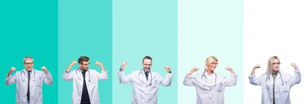 Collage Grupo Médicos Con Estetoscopio Sobre Fondo Aislado Colorido Mostrando — Foto de Stock