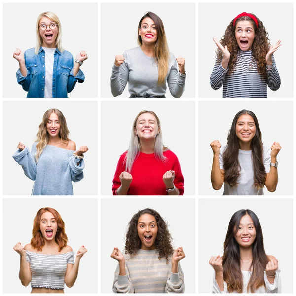 Collage Unga Vackra Kvinnor Över Isolerade Bakgrund Firar Överraskad Och — Stockfoto