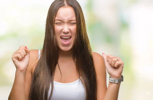 Joven Mujer Hermosa Caucásica Sobre Fondo Aislado Celebrando Loco Loco —  Fotos de Stock