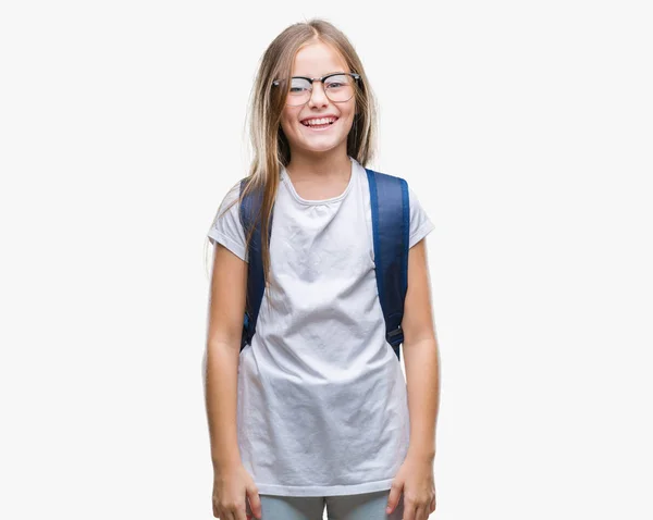 Młody Piękny Inteligentny Student Dziewczyna Sobie Plecak Białym Tle Szczęśliwy — Zdjęcie stockowe