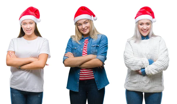 Kolaj Bir Grup Genç Kadını Üzerinde Noel Şapka Ile Mutlu — Stok fotoğraf