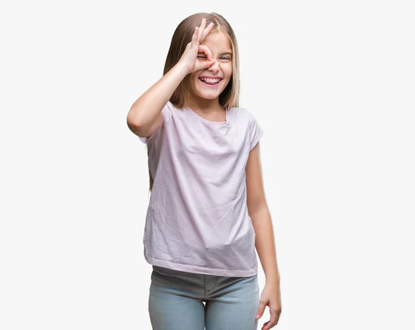 Young Beautiful Girl Isolated Background Doing Gesture Hand Smiling Eye — Stock Photo, Image