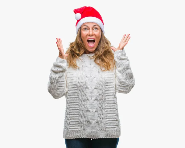 Middle Age Senior Hispanic Woman Wearing Christmas Hat Isolated Background — Stock Photo, Image