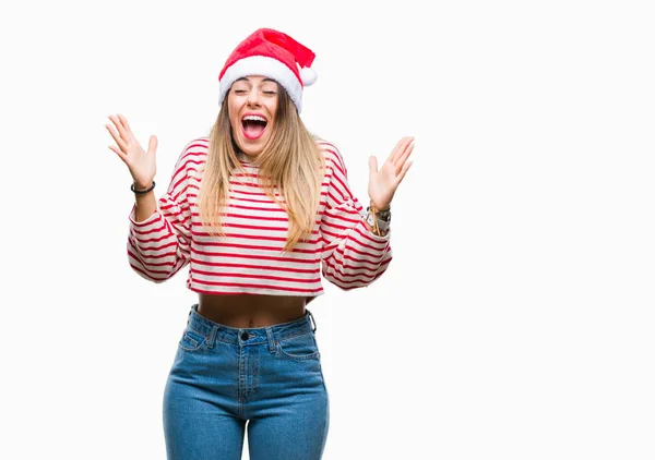 Junge Schöne Frau Mit Weihnachtsmütze Über Isoliertem Hintergrund Die Verrückt — Stockfoto