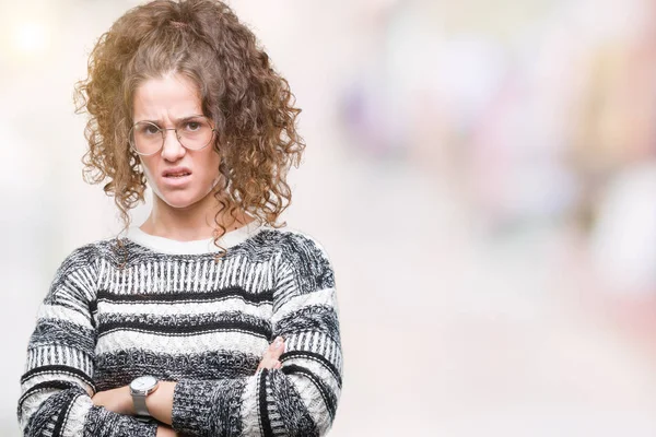 Schöne Brünette Lockige Haare Junges Mädchen Mit Brille Über Isoliertem — Stockfoto