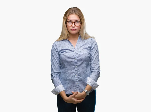 Joven Mujer Negocios Caucásica Con Gafas Sobre Fondo Aislado Con — Foto de Stock