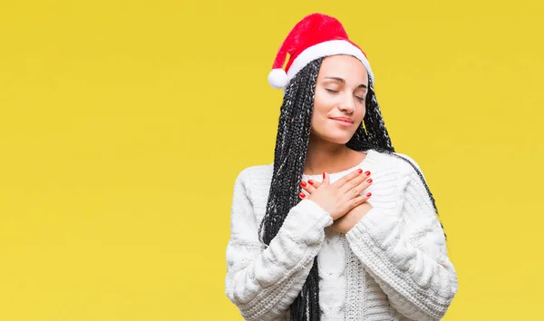 Jovem Trançado Cabelo Afro Americano Menina Vestindo Chapéu Natal Sobre — Fotografia de Stock