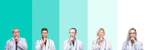 Collage Einer Gruppe Von Ärzten Mit Stethoskop Vor Buntem Isoliertem — Stockfoto