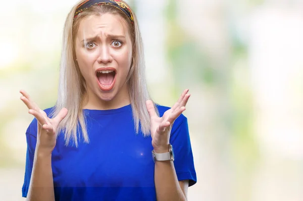 Young Blonde Woman Isolated Background Celebrating Mad Crazy Success Arms — Stock Photo, Image