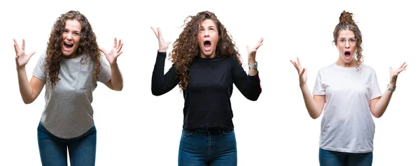 Collage Joven Morena Pelo Rizado Chica Sobre Fondo Aislado Celebrando — Foto de Stock