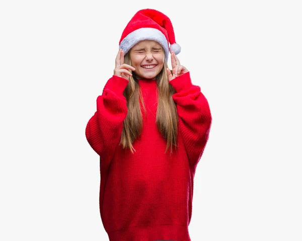Joven Chica Hermosa Con Sombrero Navidad Sobre Fondo Aislado Sonriendo — Foto de Stock