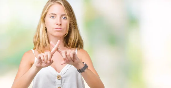 Beautiful Young Woman Isolated Background Rejection Expression Crossing Fingers Doing — Stock Photo, Image