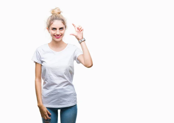 Young Beautiful Blonde Woman Wearing White Shirt Isolated Background Smiling — Stock Photo, Image