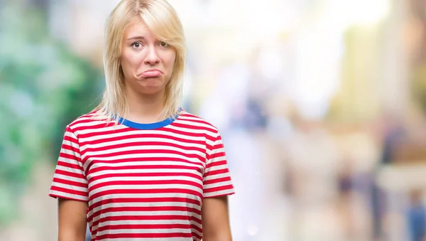 Jonge Mooie Blonde Vrouw Geïsoleerde Achtergrond Depressief Bang Voor Nood — Stockfoto