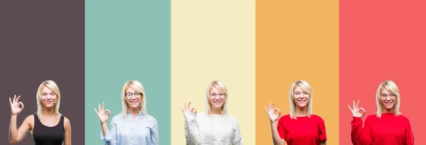 Collage Van Mooie Blonde Vrouw Vintage Geïsoleerde Achtergrond Glimlachend Positieve — Stockfoto