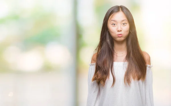 Young Asian Woman Isolated Background Puffing Cheeks Funny Face Mouth — Stock Photo, Image