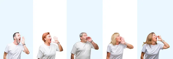 Collage Personas Mayores Mediana Edad Que Usan Una Camiseta Blanca —  Fotos de Stock
