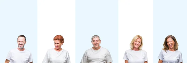 中年组和老年人穿着白色 T恤在孤立的背景下 用性感的表情 欢快的面孔看着镜头 — 图库照片