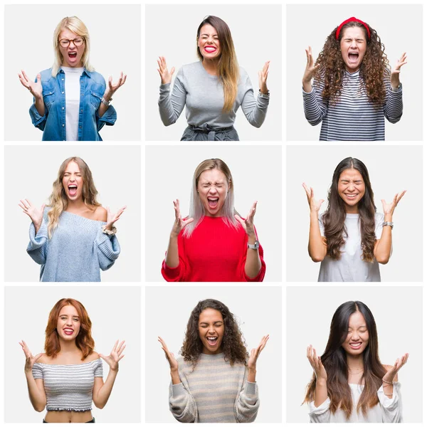 Collage Giovani Belle Donne Sfondo Isolato Che Celebrano Pazzo Pazzo — Foto Stock