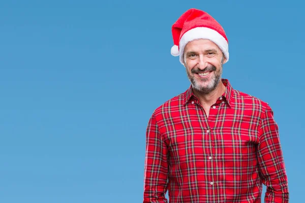 Middle Age Hoary Senior Man Wearing Christmas Hat Isolated Background — Stock Photo, Image