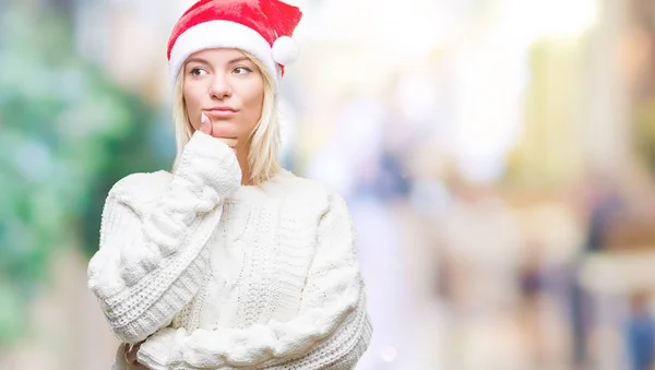 Mladá Krásná Blondýna Žena Nosí Vánoční Čepice Izolované Pozadí Rukou — Stock fotografie