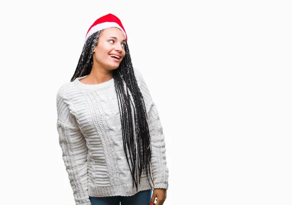 Молодий Плетені Волосся Афро Американських Дівчина Різдво Капелюсі Над Ізольованих — стокове фото