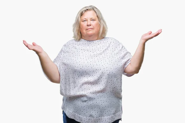 Senior Size Kaukasische Frau Über Isoliertem Hintergrund Ahnungslos Und Verwirrt — Stockfoto