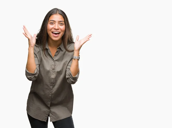 Joven Mujer Árabe Hermosa Sobre Fondo Aislado Celebrando Loco Sorprendido —  Fotos de Stock