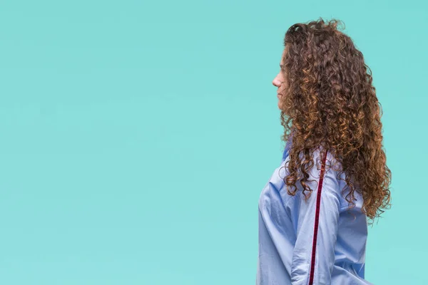 Mooie Brunette Krullend Haar Jong Meisje Dragen Elgant Kijken Geïsoleerde — Stockfoto