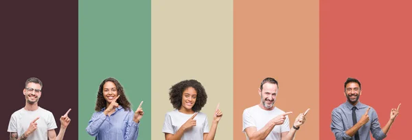 Collage Groupe Jeunes Personnes Âgées Sur Fond Isolé Coloré Souriant — Photo