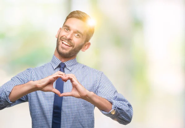 Jovem Homem Negócios Bonito Sobre Fundo Isolado Sorrindo Amor Mostrando — Fotografia de Stock