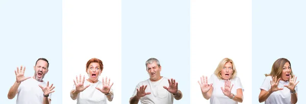 Collage Groupe Âge Moyen Les Personnes Âgées Portant Shirt Blanc — Photo