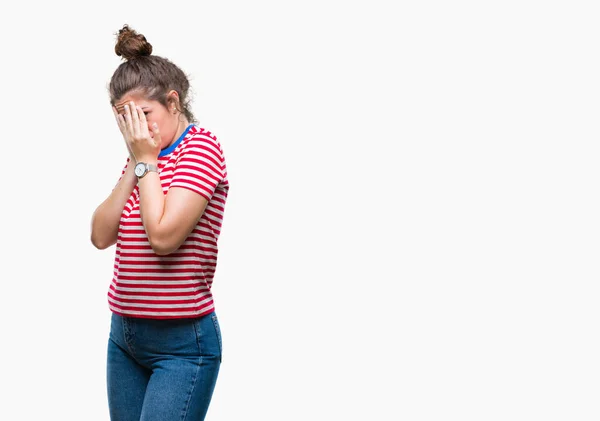 Schöne Brünette Lockige Haare Junges Mädchen Mit Lässigem Blick Über — Stockfoto