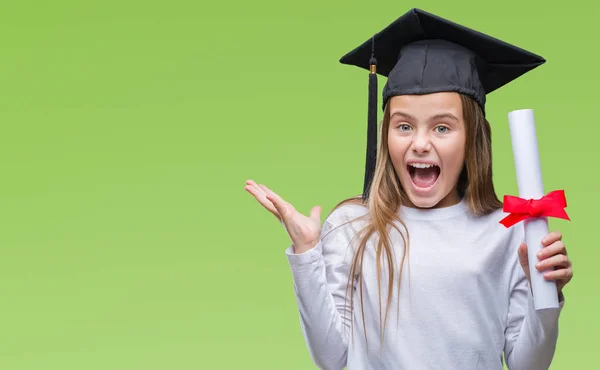 Mooi Meisje Dragen Van Afgestudeerde Glb Bedrijf Mate Geïsoleerde Achtergrond — Stockfoto