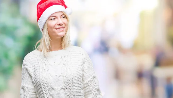 Young Beautiful Blonde Woman Wearing Christmas Hat Isolated Background Looking — Stock Photo, Image