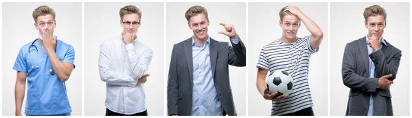 Collage Snygg Blond Man Bär Olika Outifits — Stockfoto